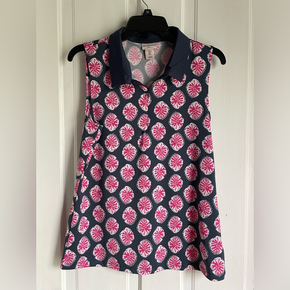 TOMMY BAHAMA Pink Upf 50 Sleeveless Zip Collar Golf Top shirt m medium monstera